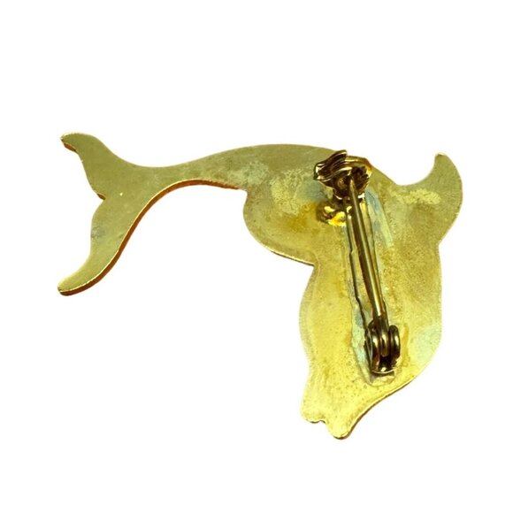 Vintage Gold Tone Dolphin Shaped Pin Brooch Cute Animal Jewelry Accessory - Picture 6 of 7